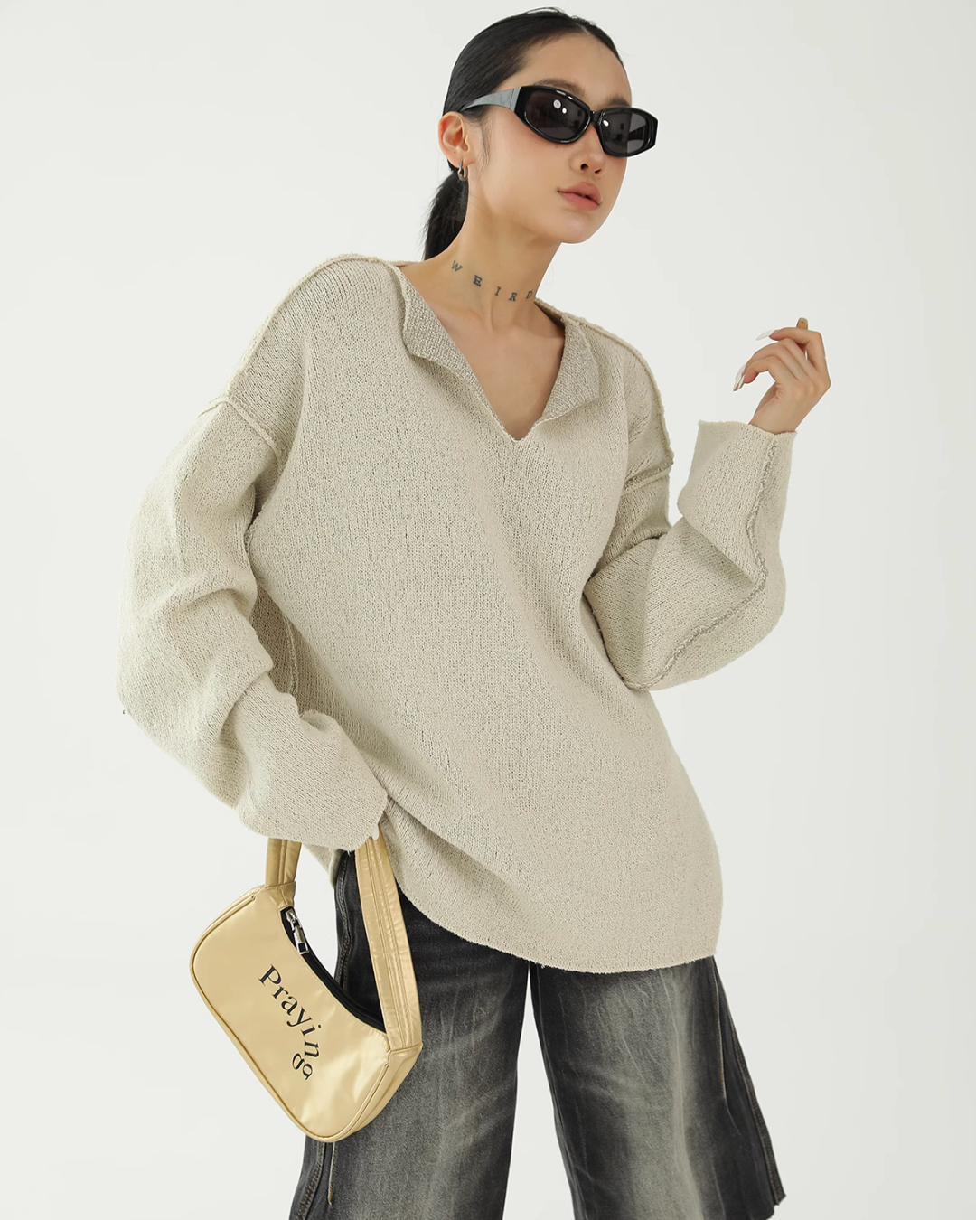 V-Neck Loose Pullover Knit ACS0144