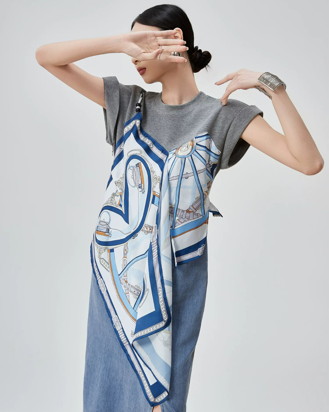Printed Scarf Layered-Style Dress FER0291