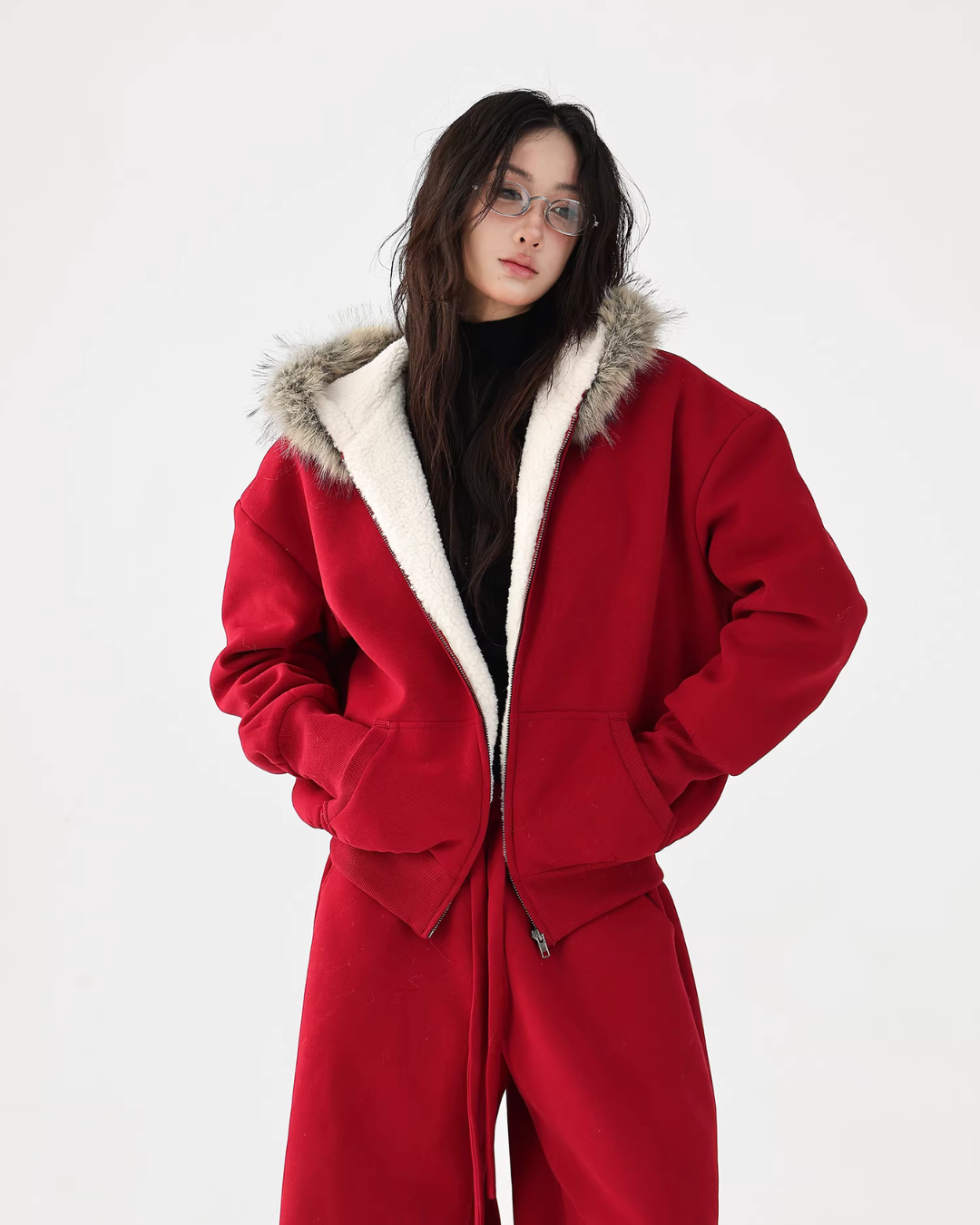 Fur Collar Fleece Hoodie/Casual Pants ACS0349