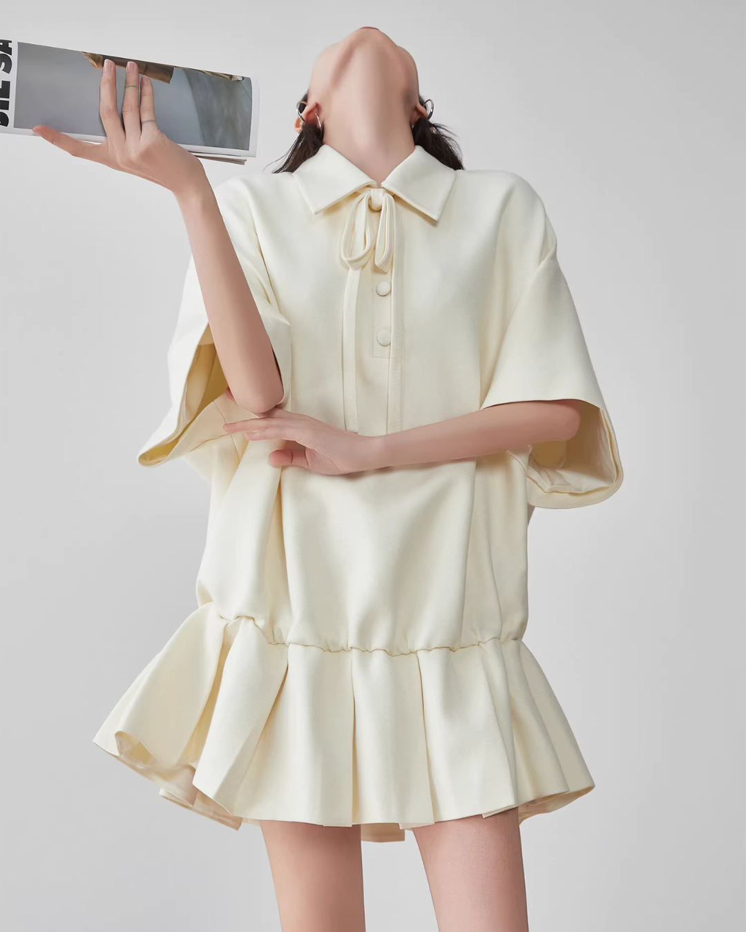 Bow Shape Pleated Dress FER0091