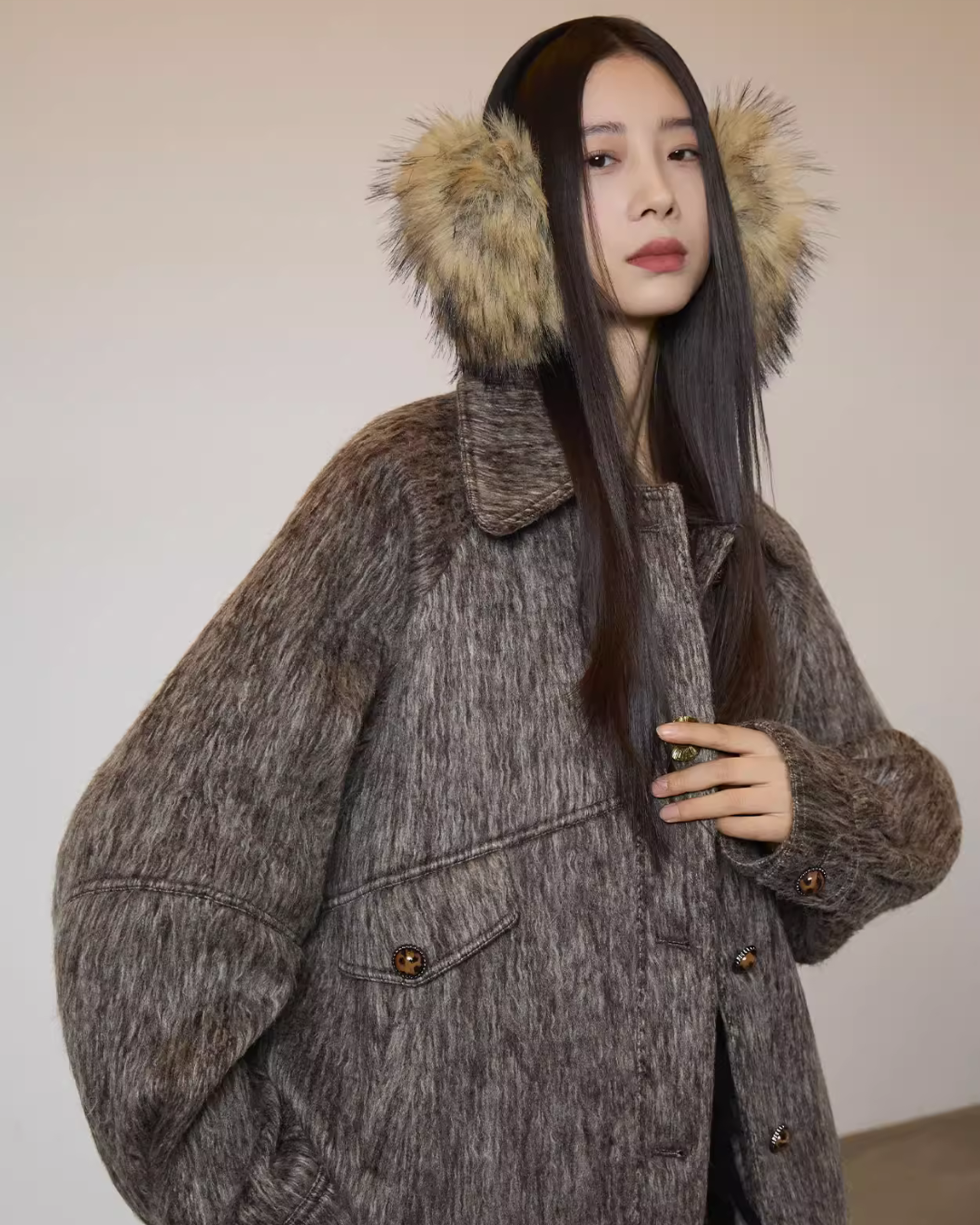 Vintage Mocha Brown Wool Jacket / Mini Skirt SUY0017