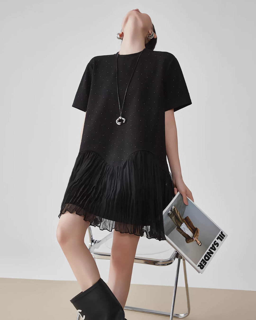 Rhinestone Short-Sleeve T-Shirt Dress FER0080