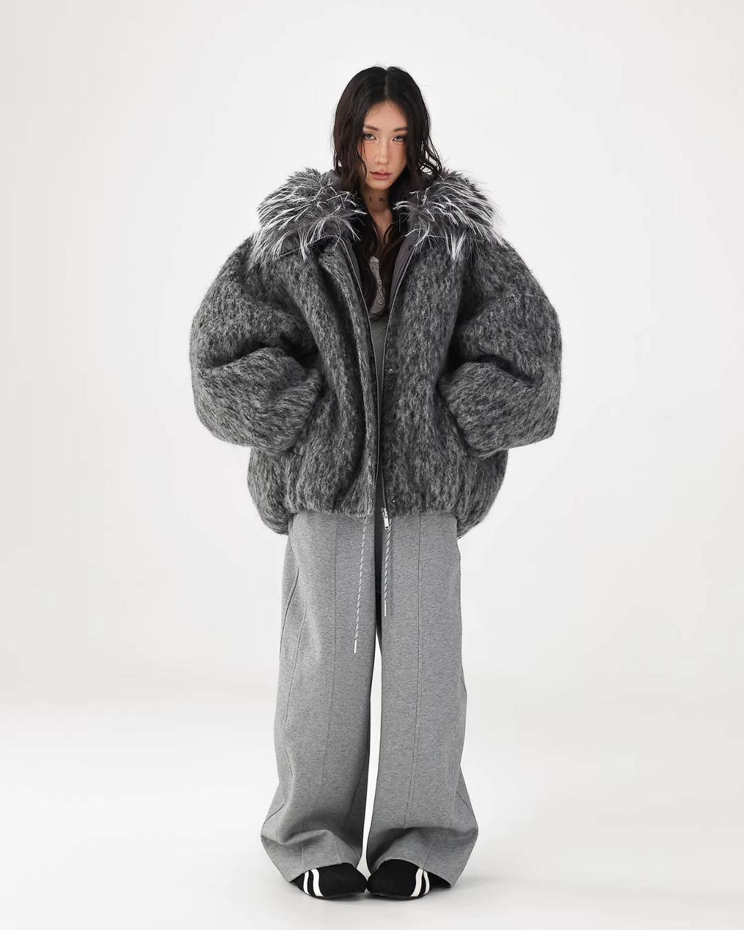 Fur Hood Knit Jacket ACS0357