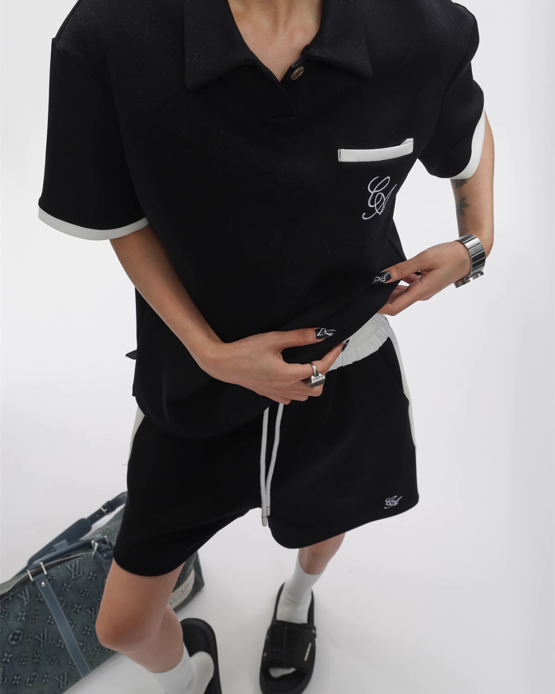 Black Polo Short Sleeve Tops / Shorts ACS0140