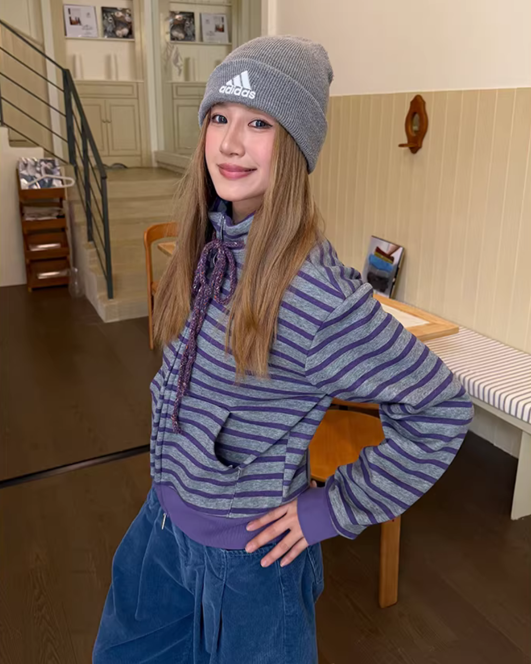 Striped Fleece Stand Collar Hoodie CYE0096