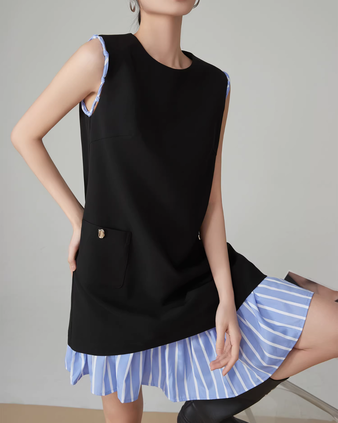 Striped Patchwork Sleeveless Vest Dress FER0066