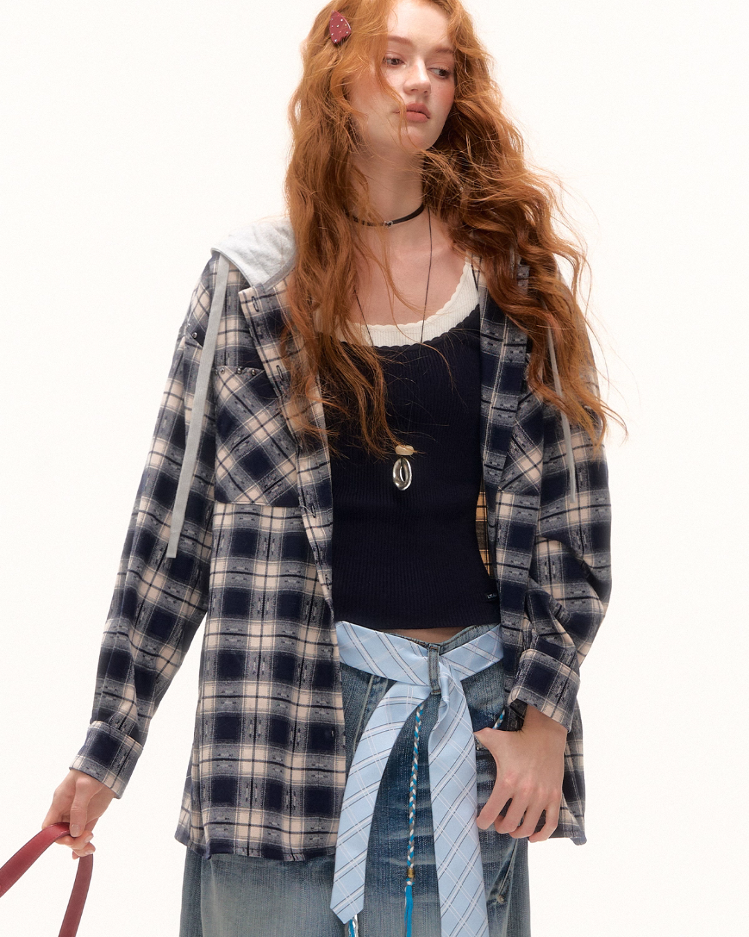 Plaid Hood Loose Shirt ASG0058
