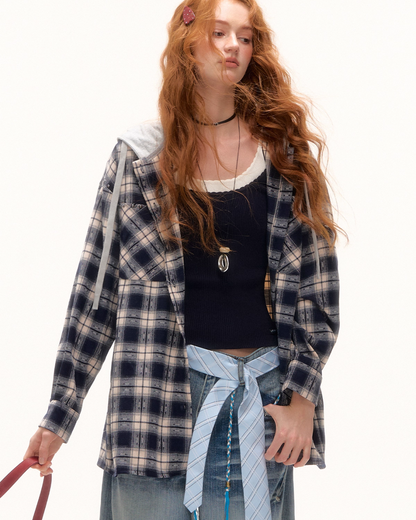 Plaid Hood Loose Shirt ASG0058