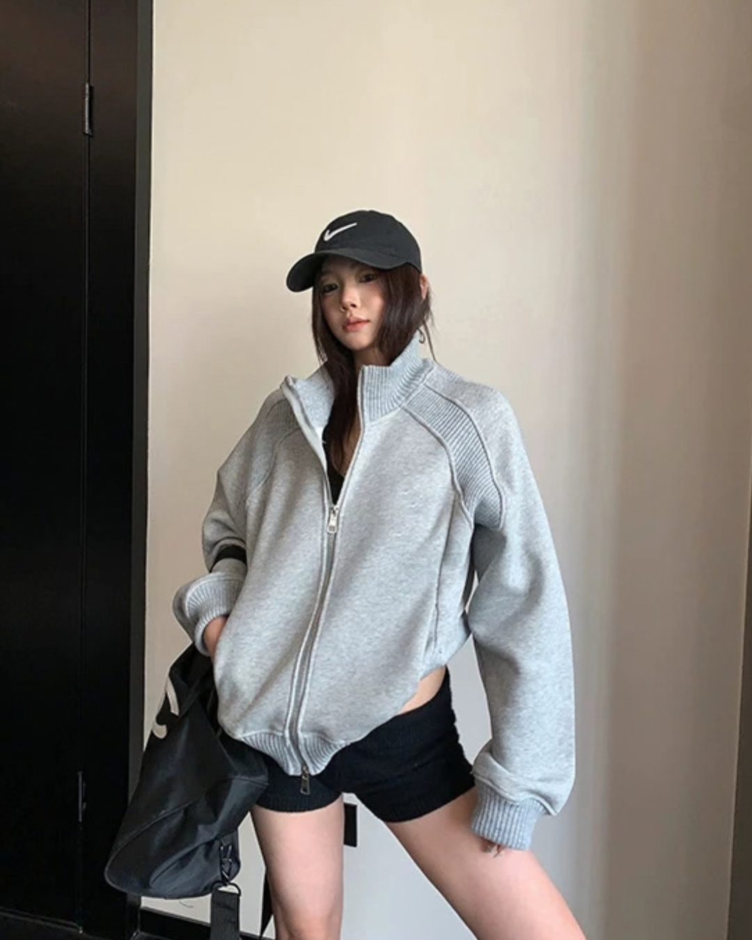 Rib-Knit Switch Zip-Up Blouson YLS1056