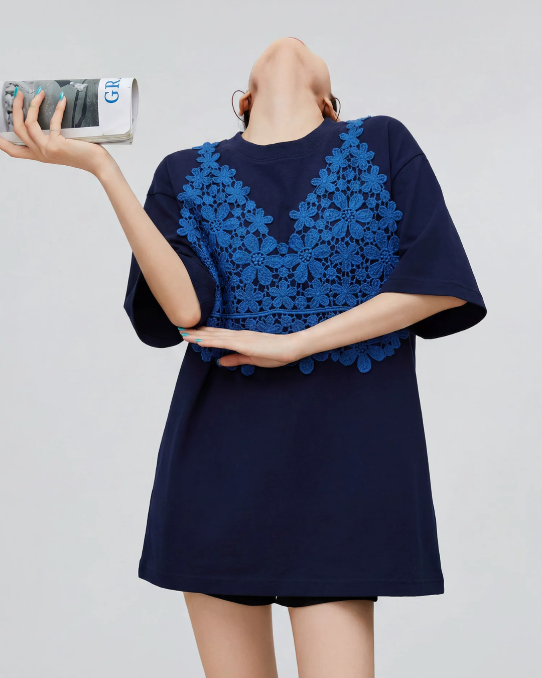 Flower Lace Docking Short-Sleeve T-Shirt FER0325
