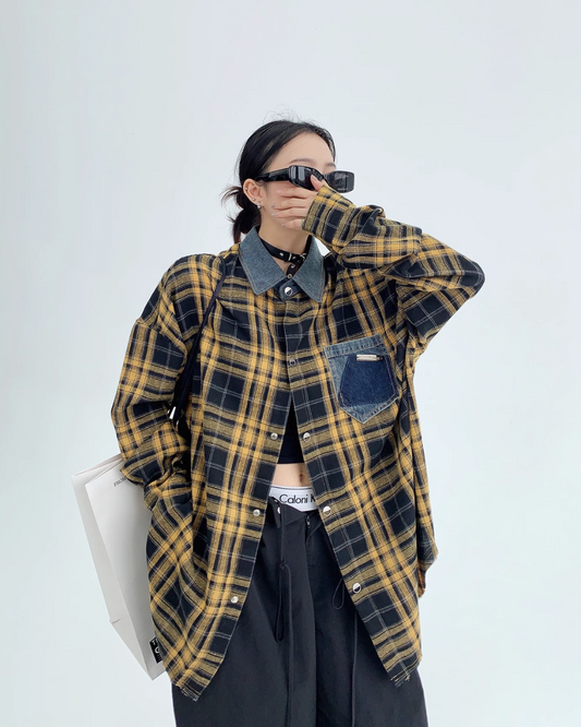 Retro Oversize Plaid Long Sleeved Shirt YLS0436