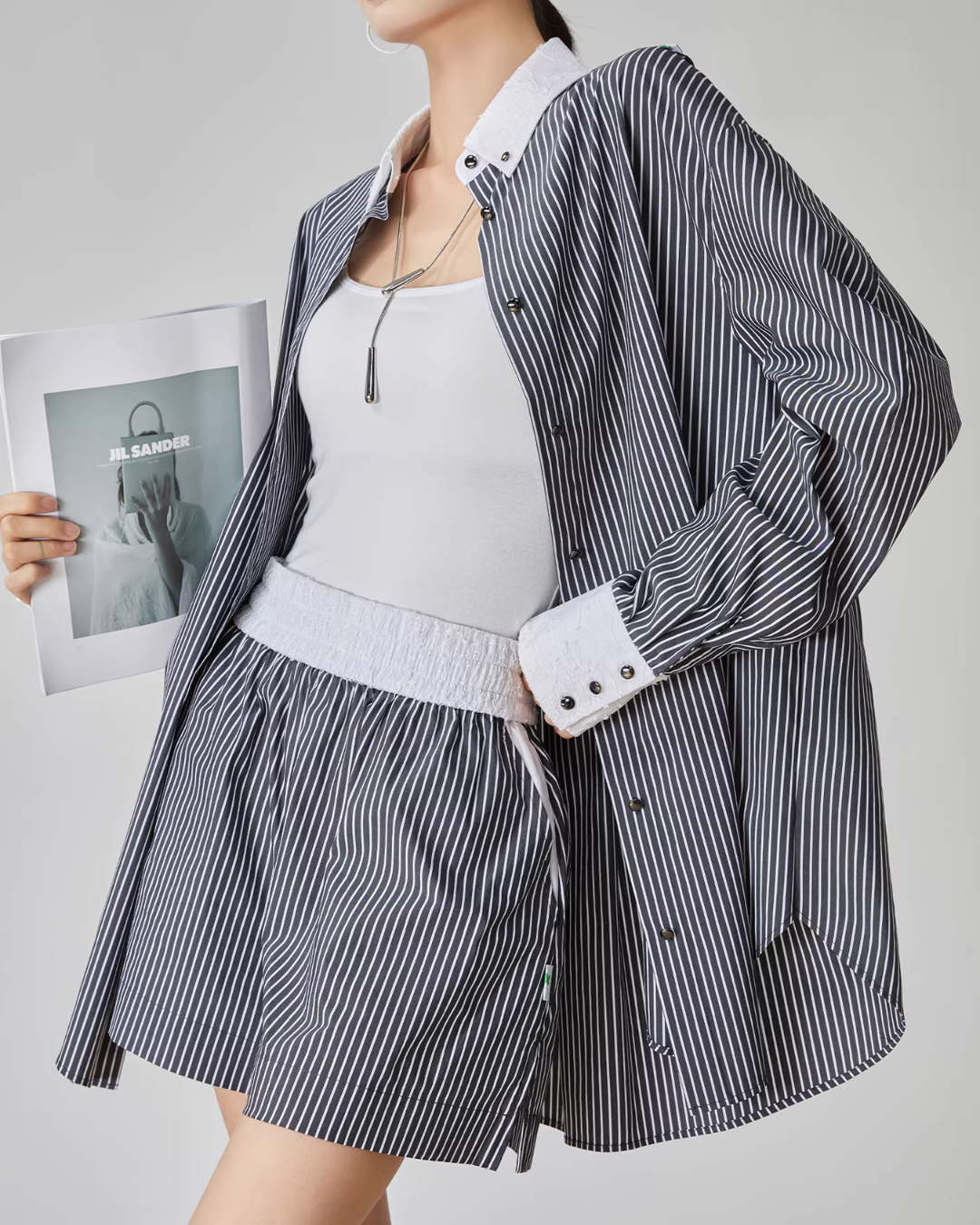 Striped Long-Sleeve Shirt / Mini Skirt FER0048