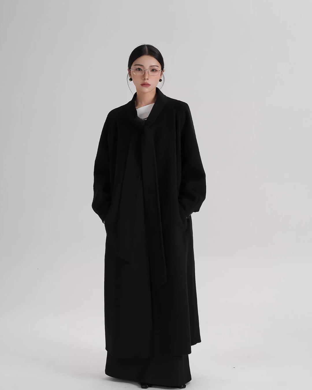 Tie Collar Long Coat SRS0384