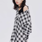 Off-Shoulder Plaid Shirt Dress SHN0049