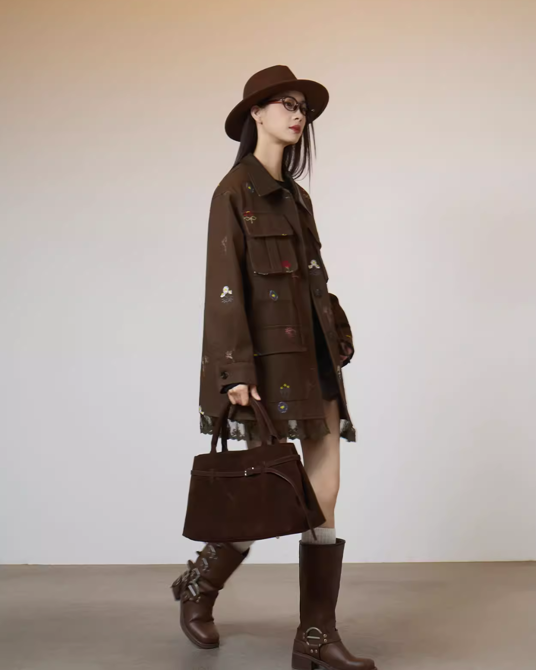 Brown Lace Patchwork Jacket SUY0020