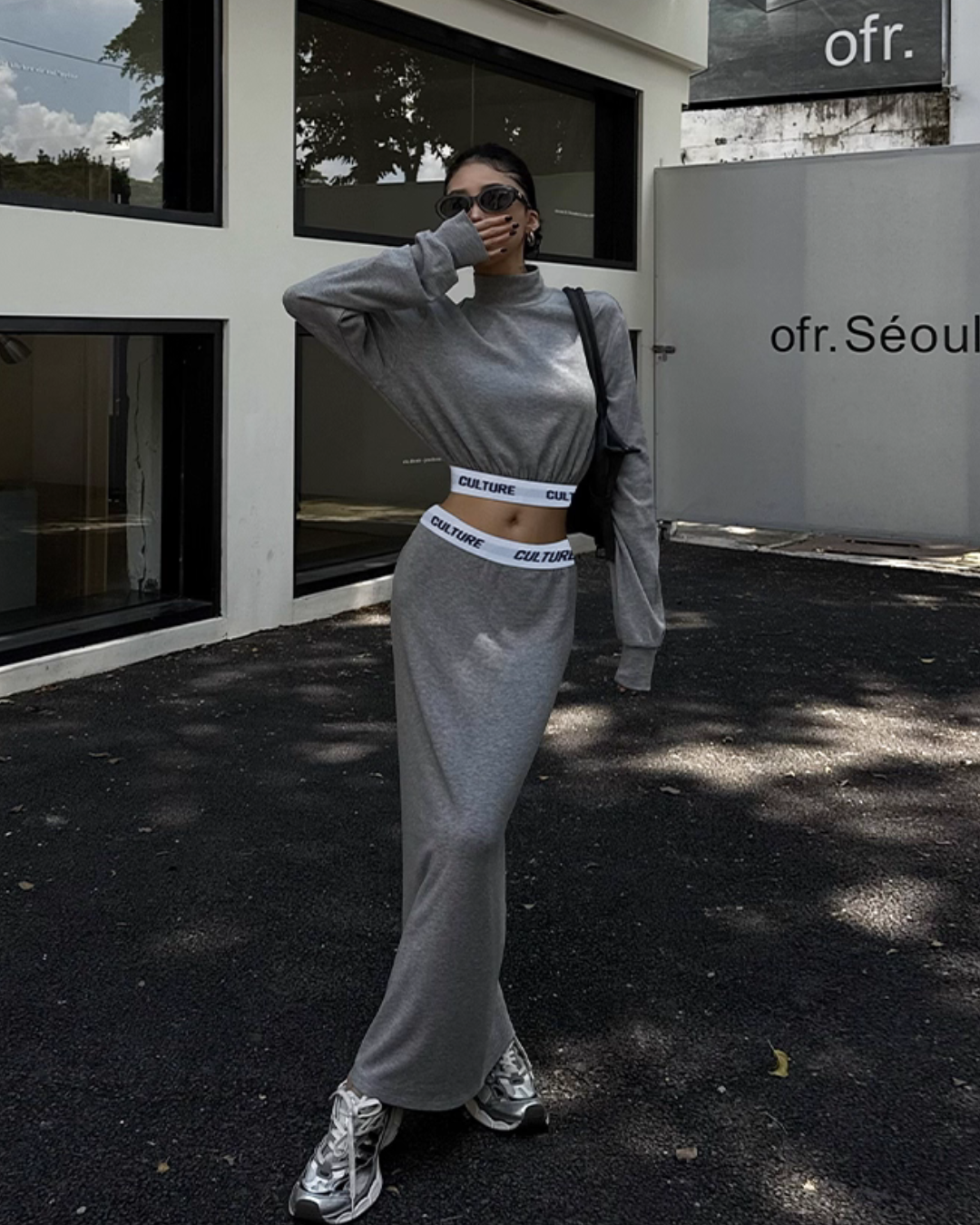 High Neck Long Sleeve Top / Mid Length Skirt ZRS0095