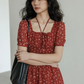 Square Neck Flower Mini Dress VAS0195