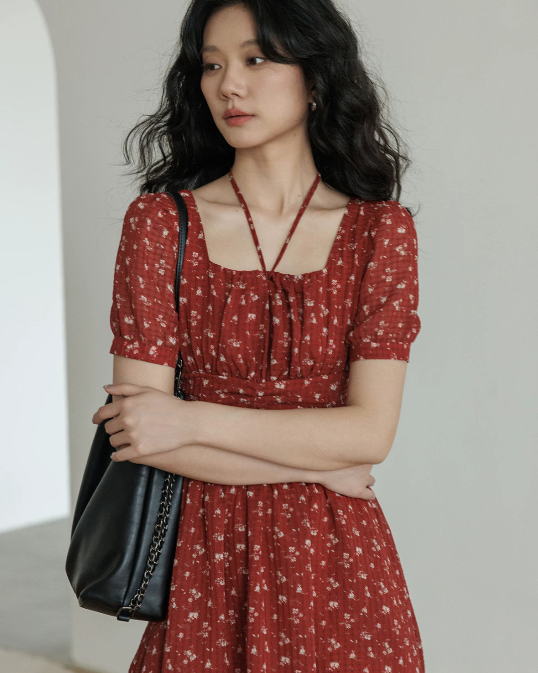 Square Neck Flower Mini Dress VAS0195