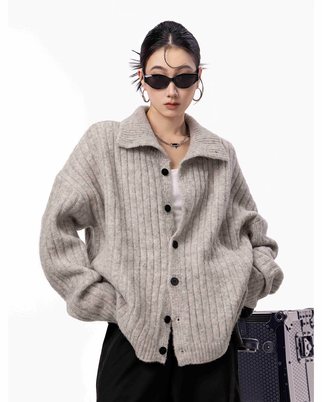 Stand Collar Knit Cardigan ICM0098