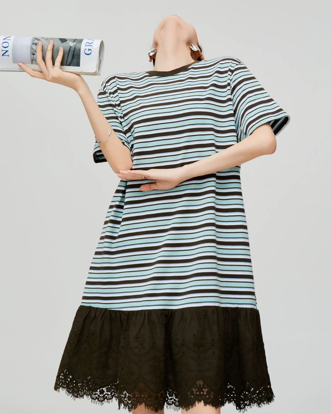 Mixed Material Casual Dress FER0337
