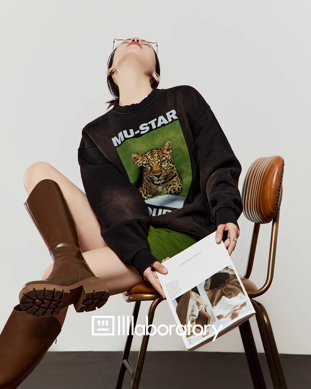 Tiger Print Sweatshirt Top / Green Mini Skirt LLA0619