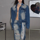 Vintage Denim Jacket & Wide Damaged Denim Pants CCS0005