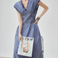 Gingham Check Shirring Long Dress FER0249