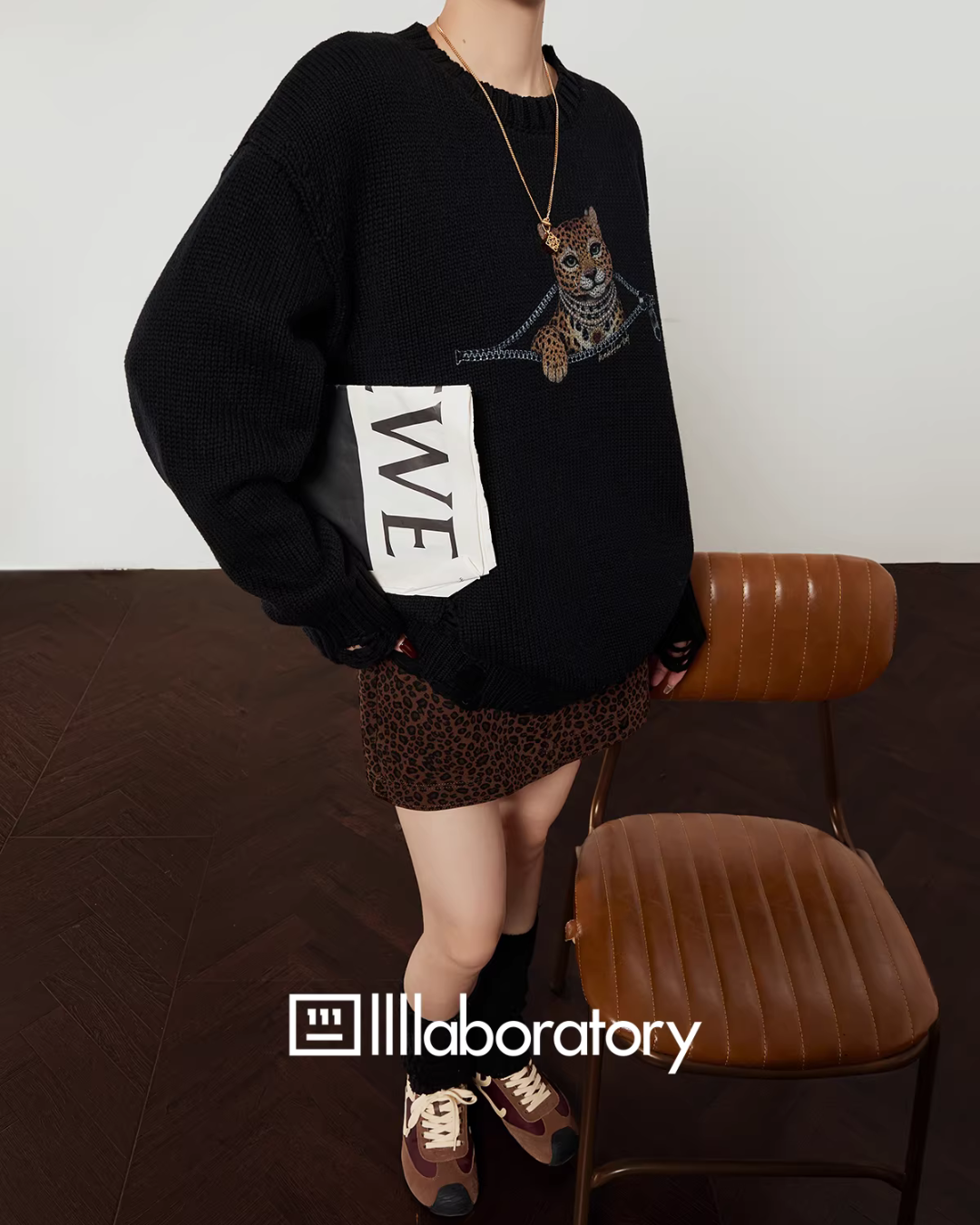 Tiger Round-Neck Knit / Leopard Mini Skirt LLA0633