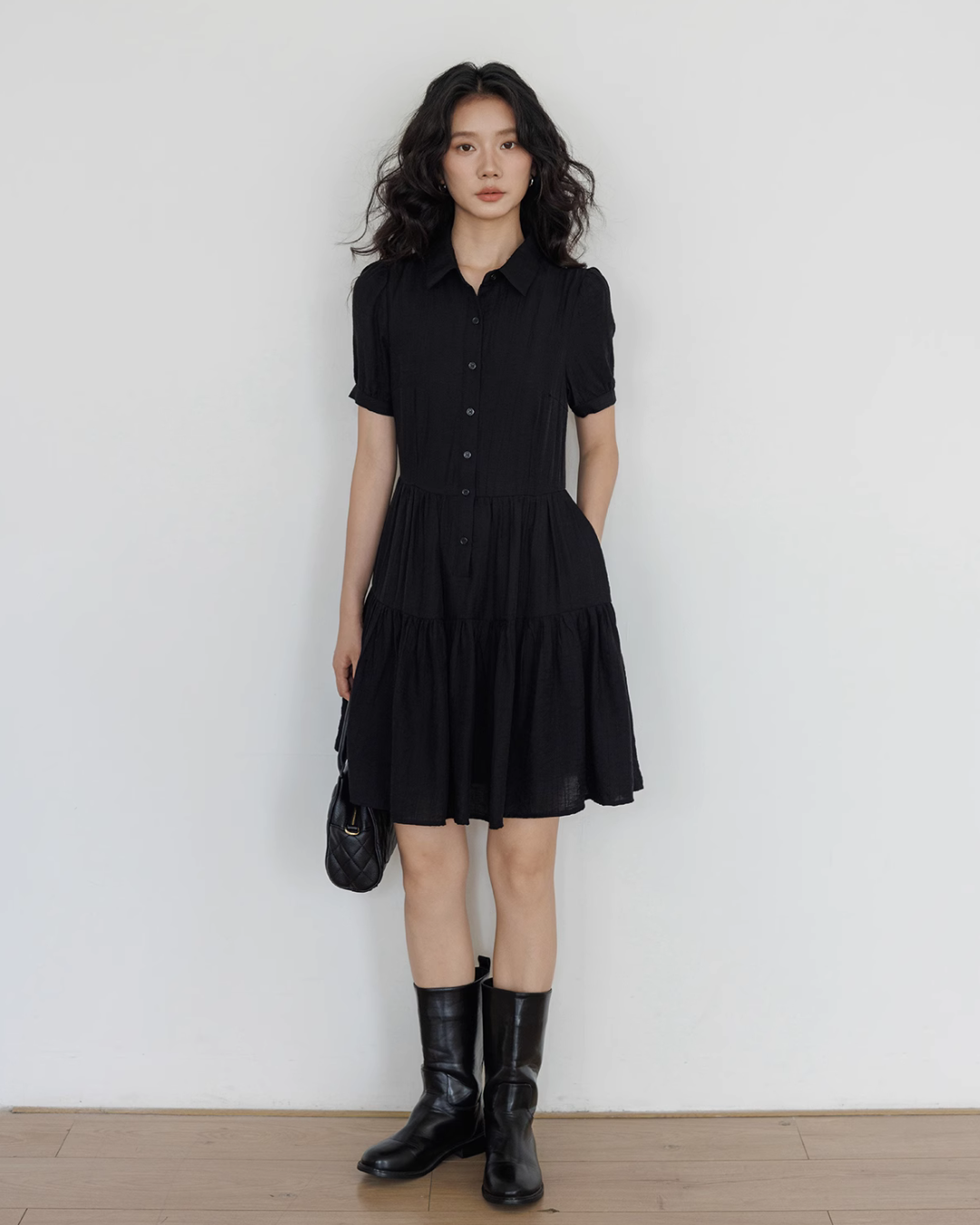 Plain Tiered Shirt Dress VAS0103
