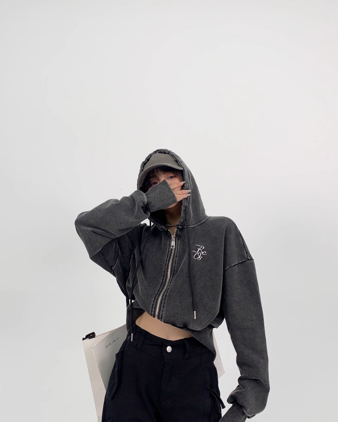 Vintage Cropped Zip Hoodie YLS0116