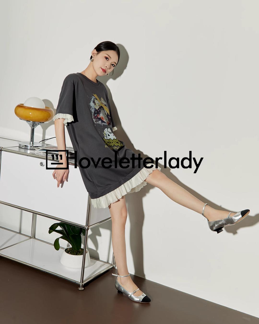 Gray Character Print Dress LLA0214