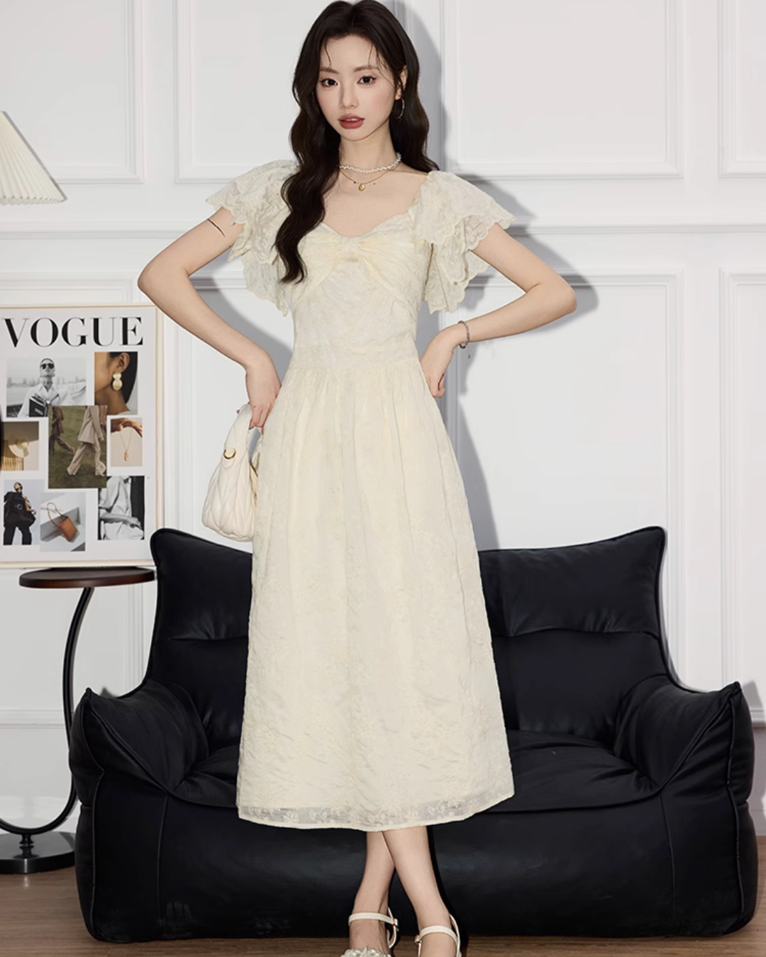 French Ruffle Short Sleeve Dress MNX0006