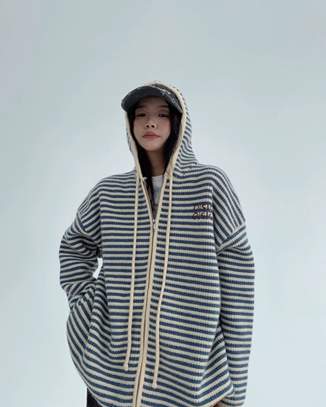 Stripe Relaxed Knit Hoodie YLS0999