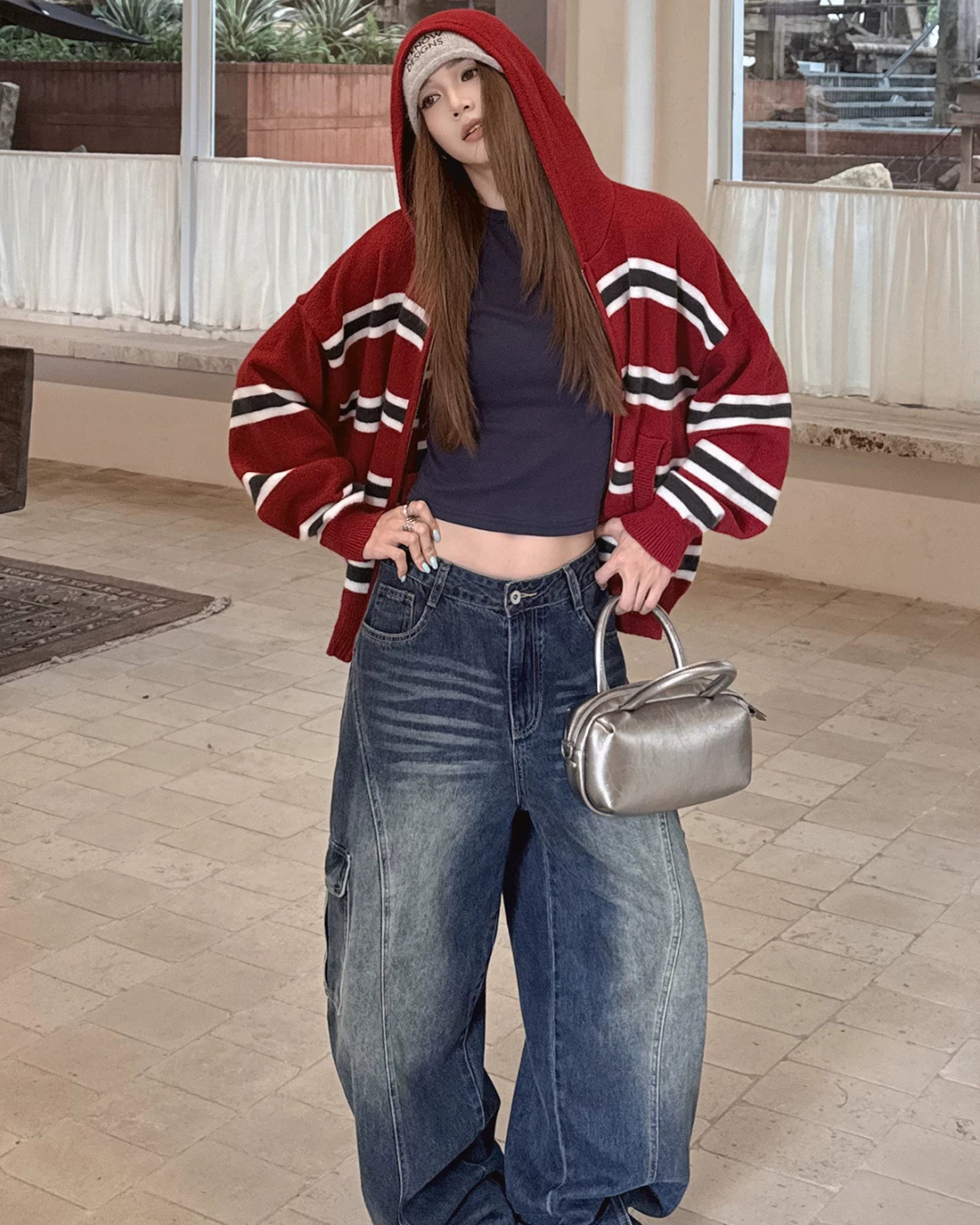 Striped Knit Hoodie WWP0004