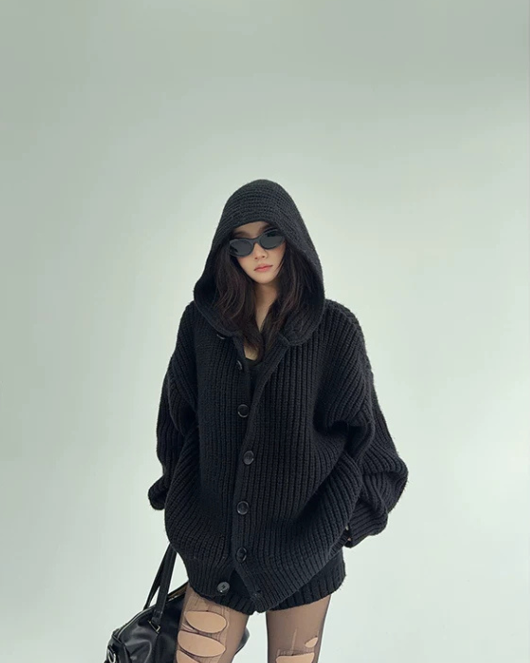 Oversized Hooded Knit Cardigan YLS1059