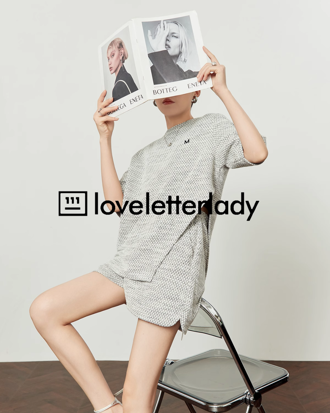 Gray Chiffon Short Sleeve Tops / Short Pants LLA0449