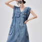 V-Neck Sleeveless Denim Dress FER0115