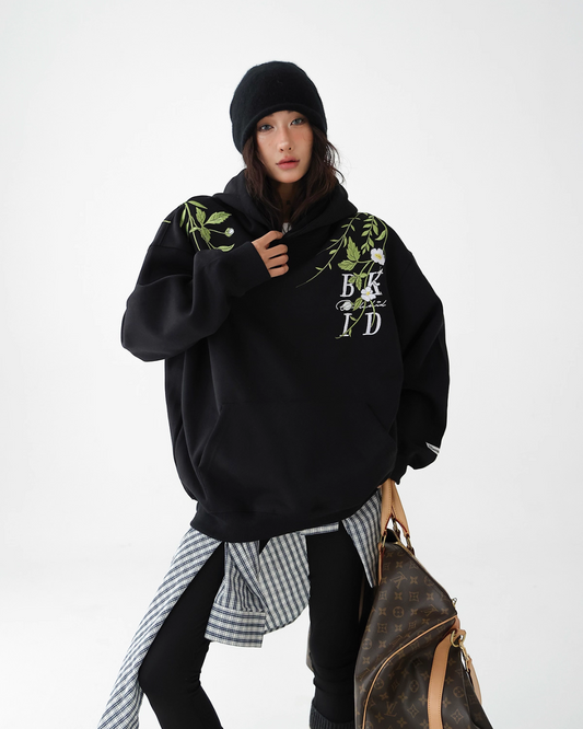 Flower Embroidery Loose Sweat Hoodie ACS0266