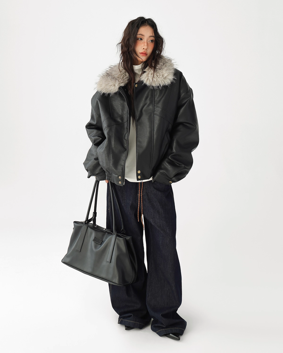 Fur Collar Leather Jacket ACS0347