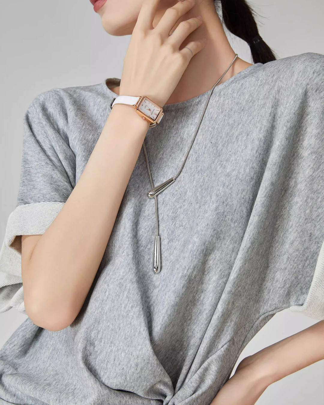 Gray Irregular Short-Sleeve Dress FER0049