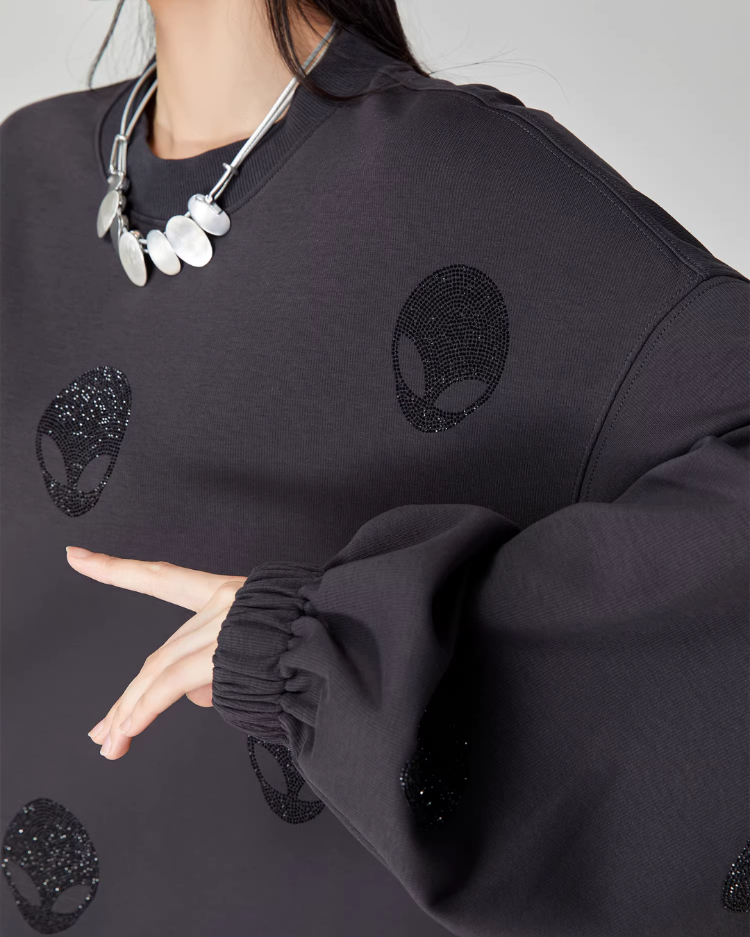 Black Rhinestone Sweatshirt Dress FER0068