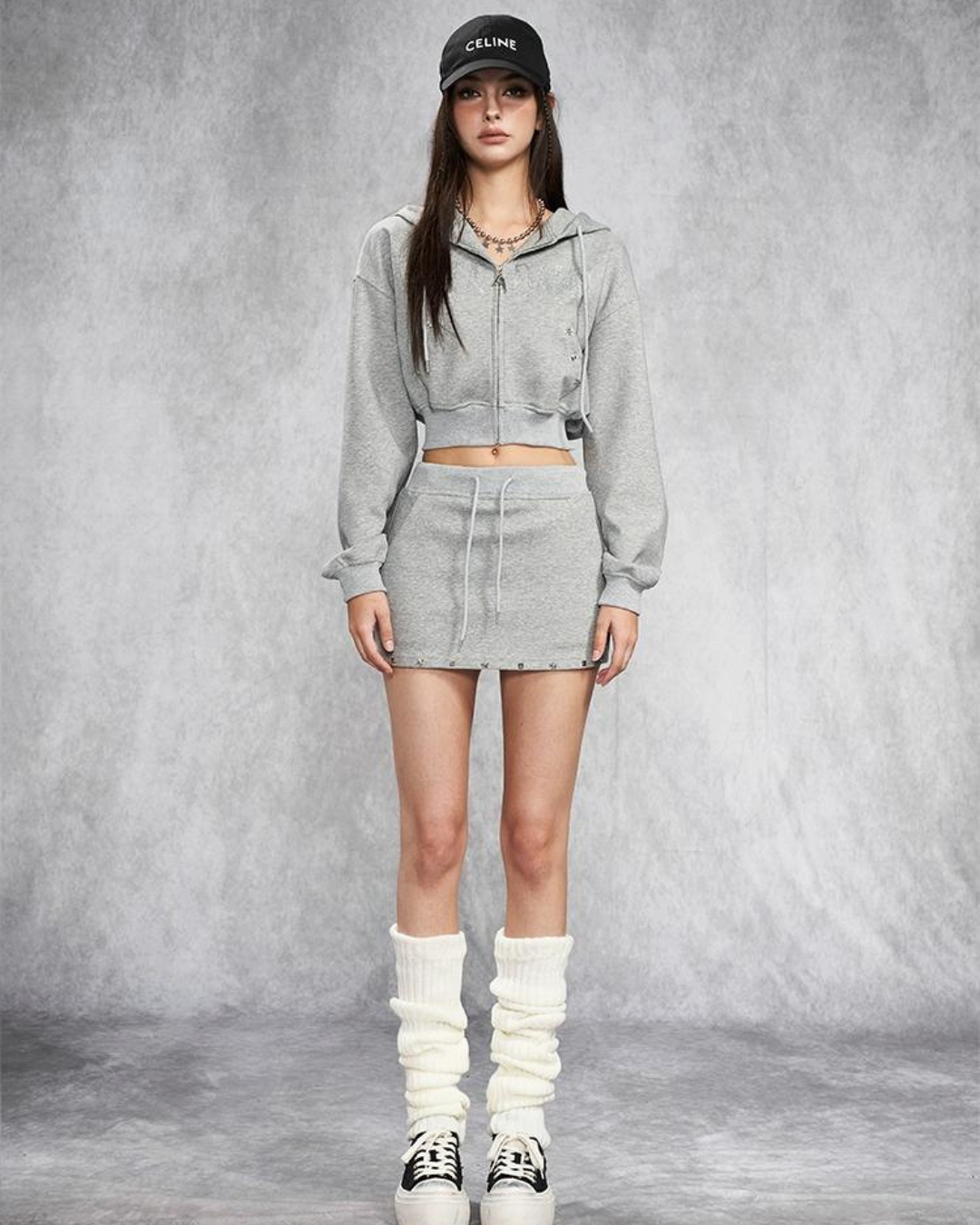 Cropped Hoodie Mini Skirt Setup AAD0001