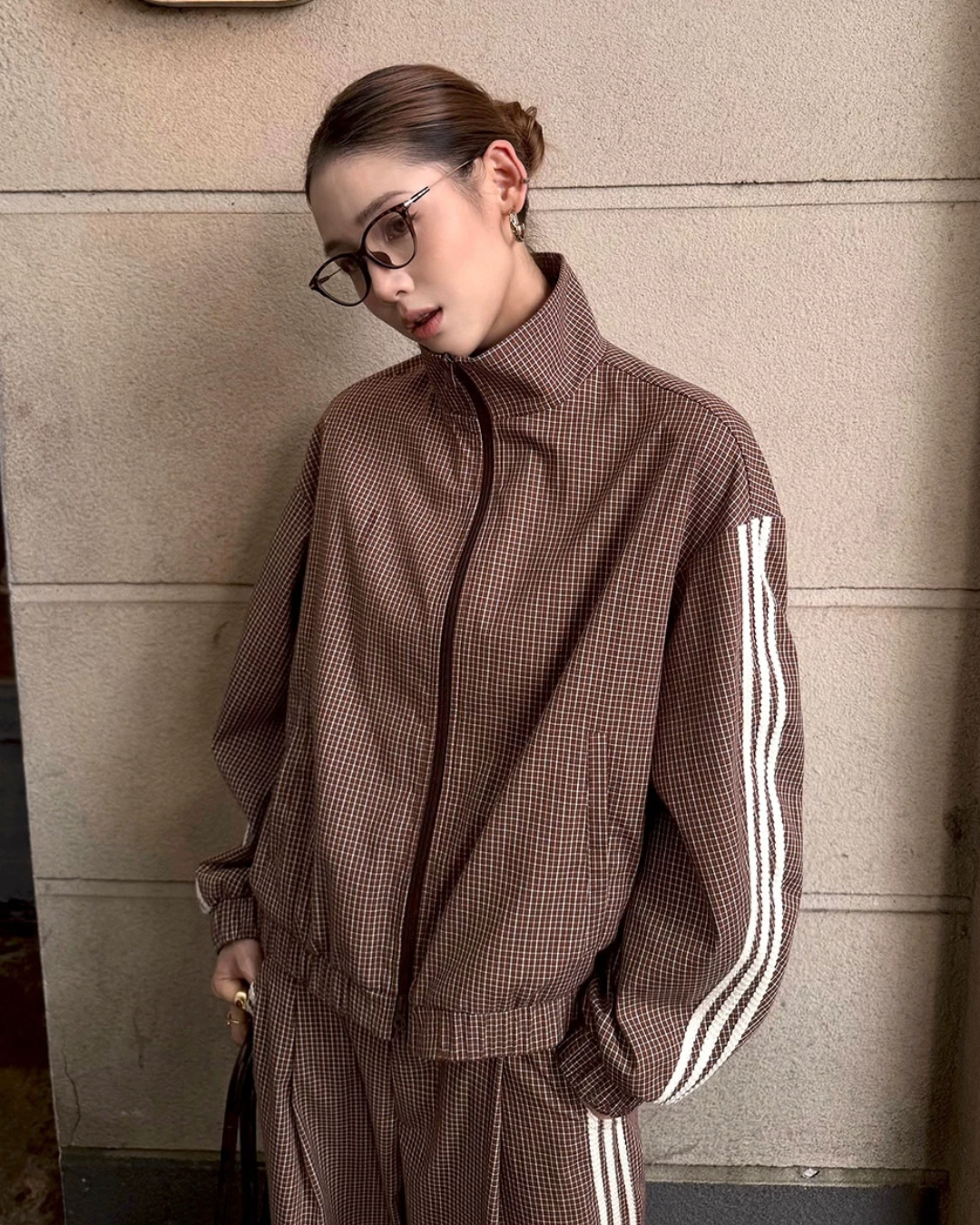 Vintage Plaid Stand Collar Jacket / Casual Pants WWP0017