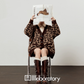 V-Neck Leopard Knit Cardigan / Leather Mini Skirt / Apricot Shirt LLA0531