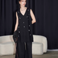 V-Neck Linen Sleeveless / Straight Linen Wide Pants TEO0012