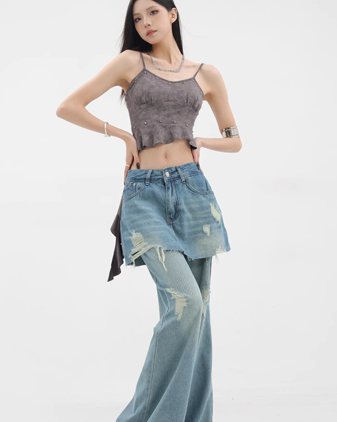 Faux Skirt Denim Pants KNH0012