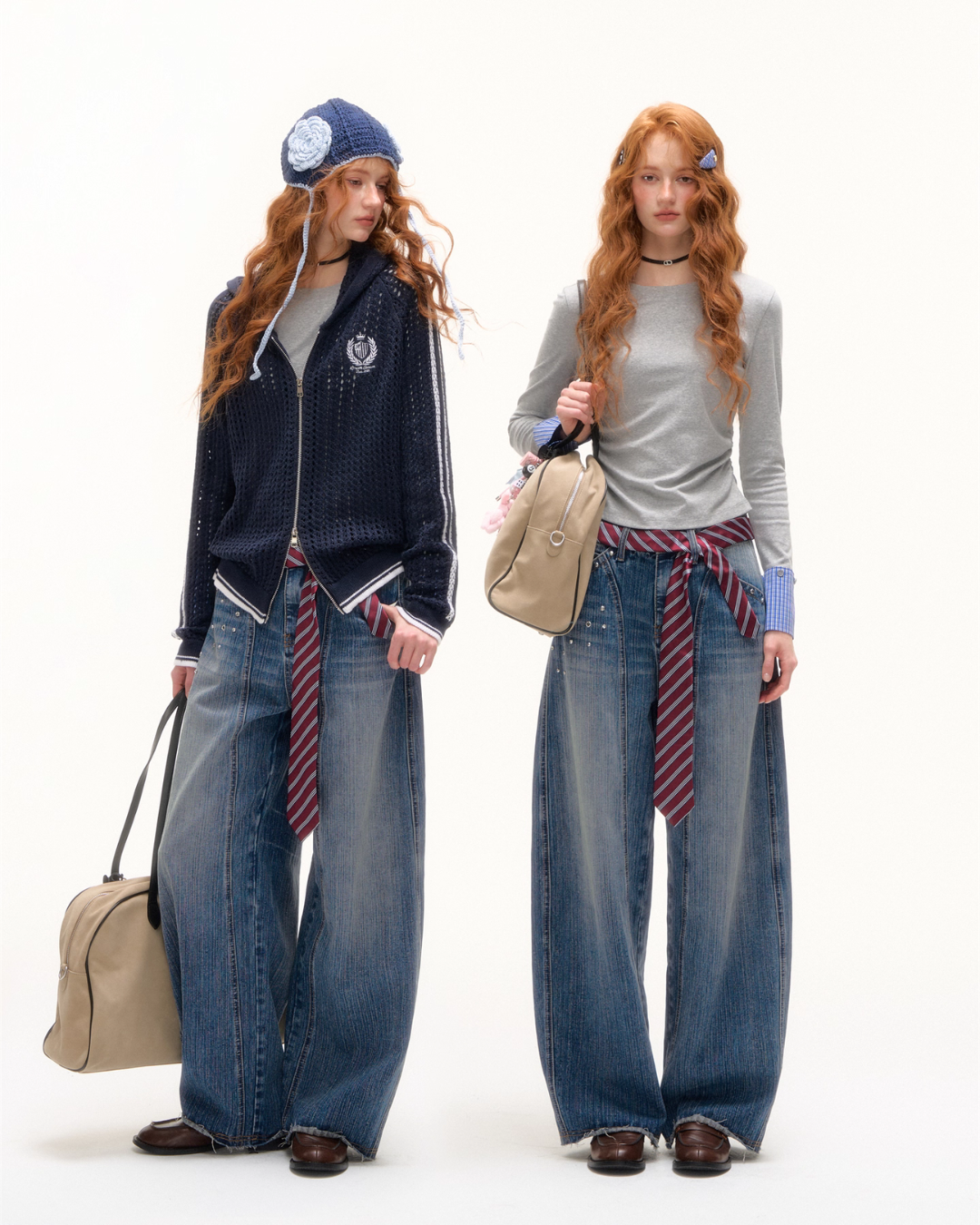 Plaid Patched Hood Jacket / Long Sleeve Top / Denim Pants ASG0048
