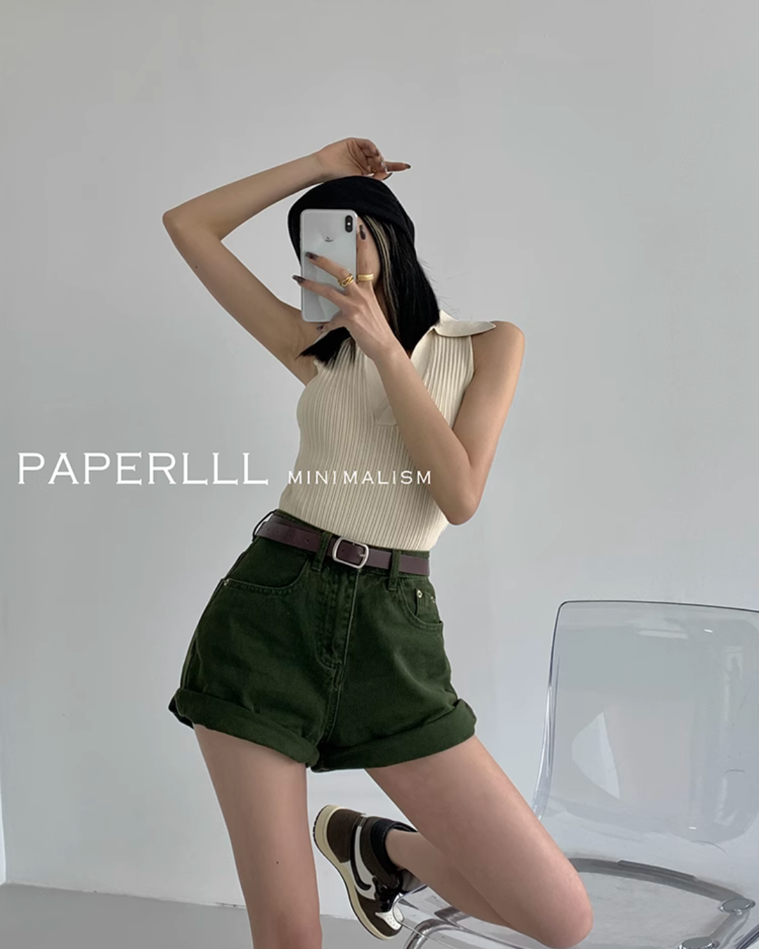 High Waisted Rolle Denim Shorts PPR0008