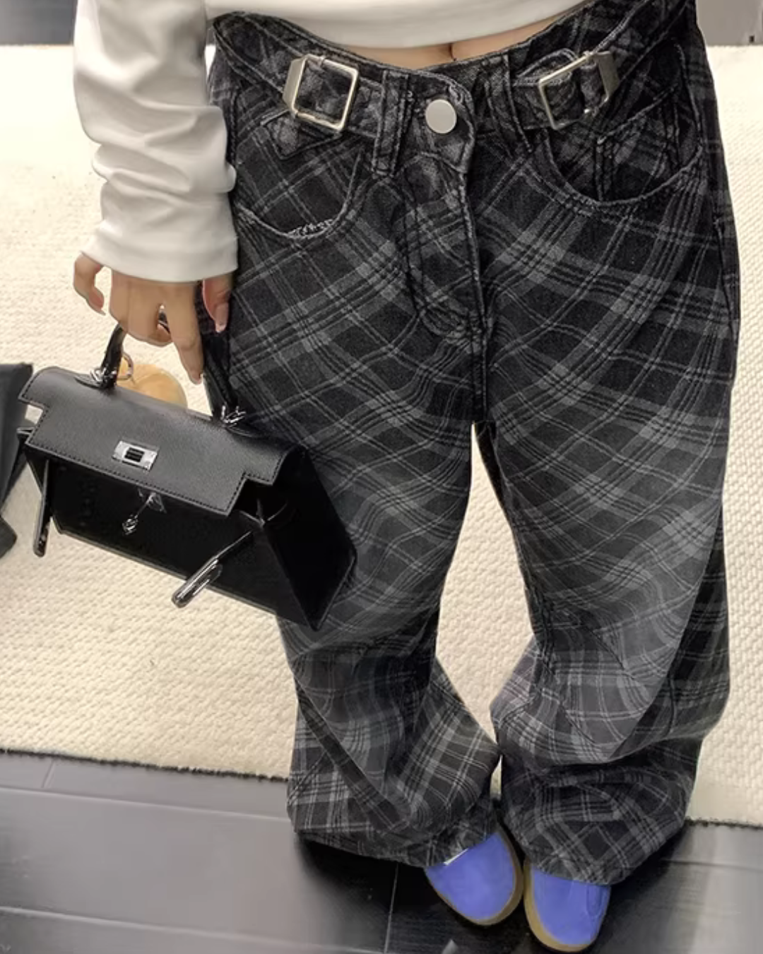 Plaid Wide-Leg Jeans YLS1019