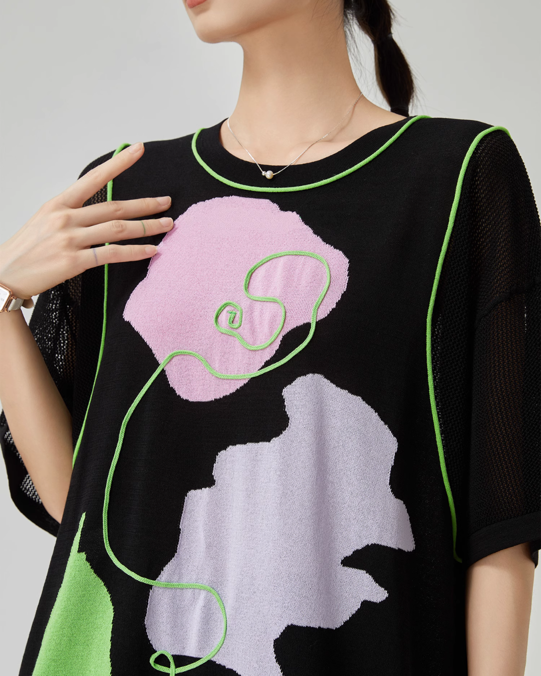 Embroidery Black Oversize T-Shirt FER0008